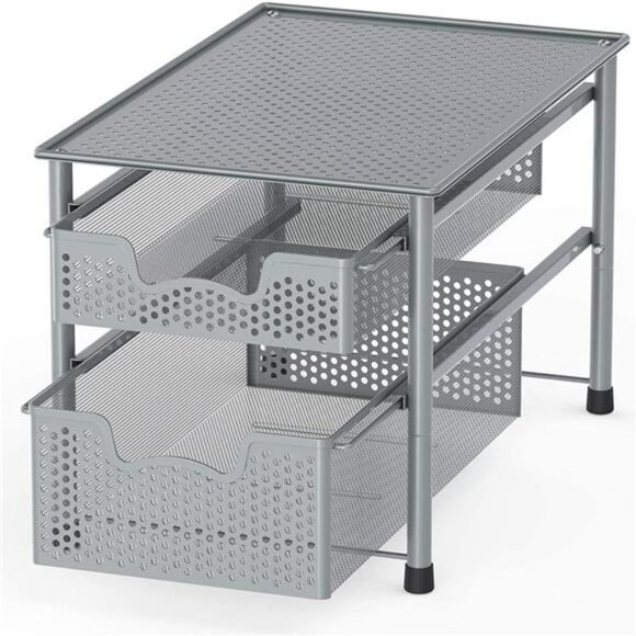 Simple Houseware Stackable 2 Tier Sliding Basket Organizer Drawer, Silver - Picture 1 of 5